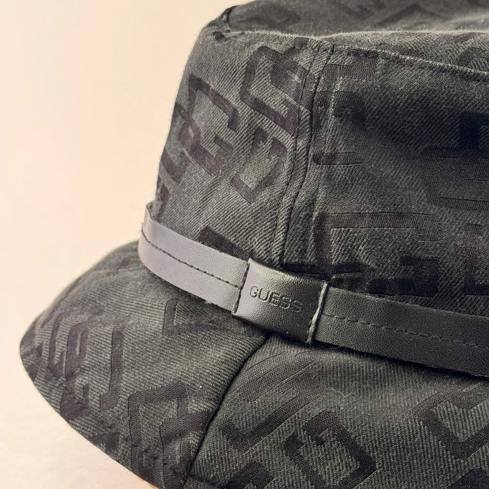 Sombrero de cubo retro Y2K Guess negro logotipo geométrico estampado integral diseñador vintage Foto 3 de 4