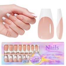French Gel Nail Tips - 150pcs Medium Coffin Soft Gel Fake Nails, Pre-Primed w...