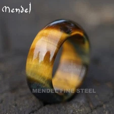 MENDEL Mens Gemstone Tiger Eye Stone Band Ring For Men Women Size 7 8 9 10 11 12
