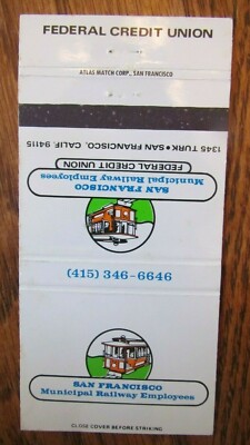 TROLLEY CAR: SAN FRANCISCO MUNICIPAL RAILWAYS EMPLOYEES MATCHBOOK COVER -E25