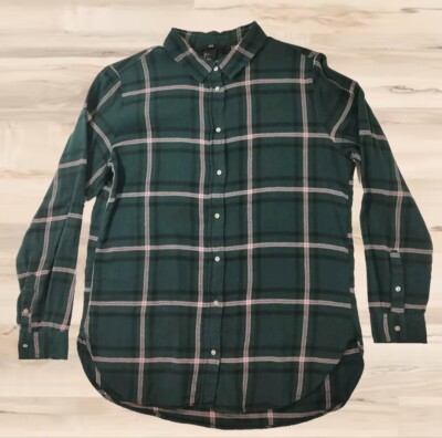 H&M Grün Kariertes Langarm Hemd mit Knöpfen Damen Größe 4 Klein 