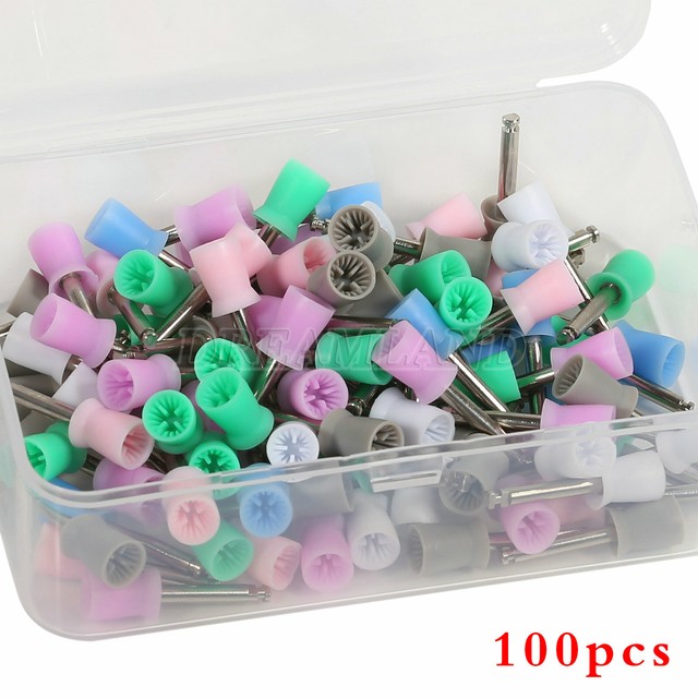 200Pcs Dental Teeth Polishing Cups Flat Latch Type Rubber Cup Mix Color
