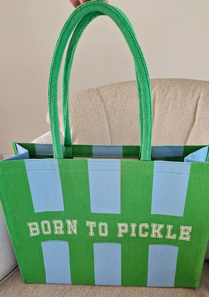 Pickleball, Born To Pickle Canvas Tote Style Gear Bag W/ Straps 18"W x 14"T 6"D