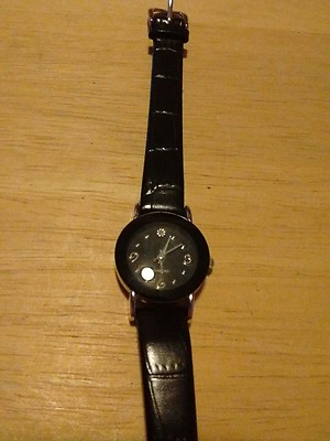 Montre Femme Vintage à Diamants - Boîtier Argent/noir, Cadran Noir - Bracelet Cuir Neuf
