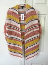 NUEVO CON ETIQUETAS Jessica Simpson Manta Rayas Rouge Blusa Acogedora Poncho Melocotón Amarillo Blanco