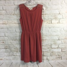 Loft Womens SM Salmon Fit & Flare Sleeveless Dress Lace Shoulder Pullover Casual