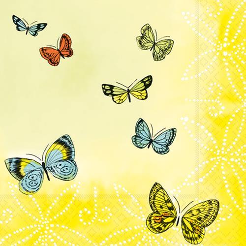 20 Servietten Papillons Schmetterlinge Tiere Sommer BordüRe Gelb Deko 33X33Cm-image
