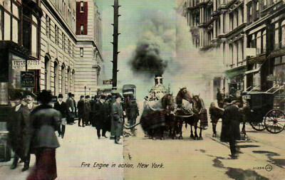 PC CPA US, NY, NEW YORK, FIRE ENGINE IN ACTION, VINTAGE POSTCARD (b15642)
