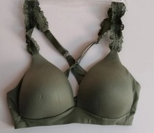 Aerie AE Real Sunnie Wireless Lightly Lined Blossom Lace Trim STRA Bra 32C Olive