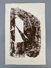 *P WOLFF LINOCUT ABSTRACT COMPOSITION SIGNED 1969 BROWN