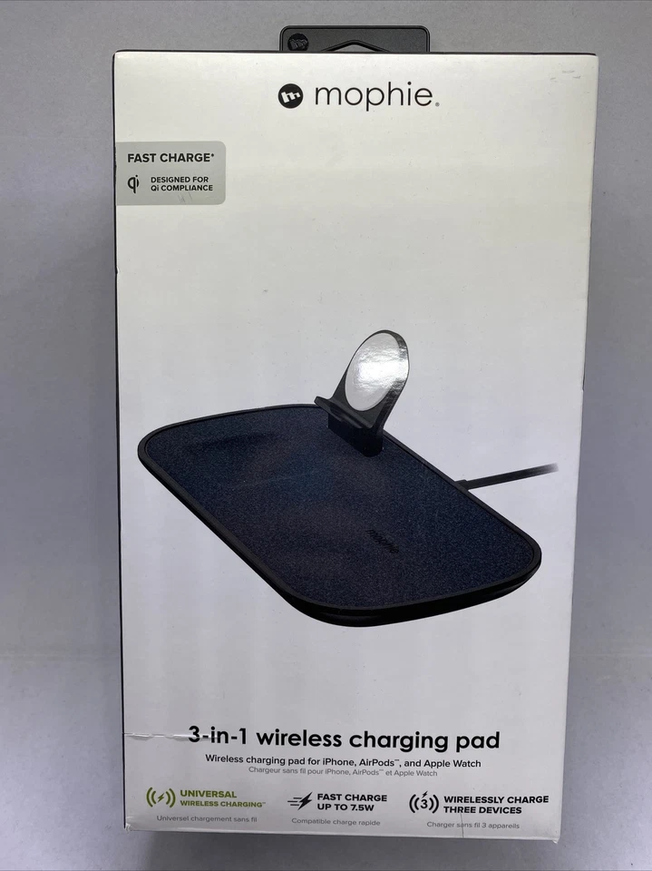 Mophie 3 en 1 Inalámbrico Qi 7.5W Almohadilla de Carga para Apple iPhone Auriculares y Reloj ~ Negro Foto 3 de 4