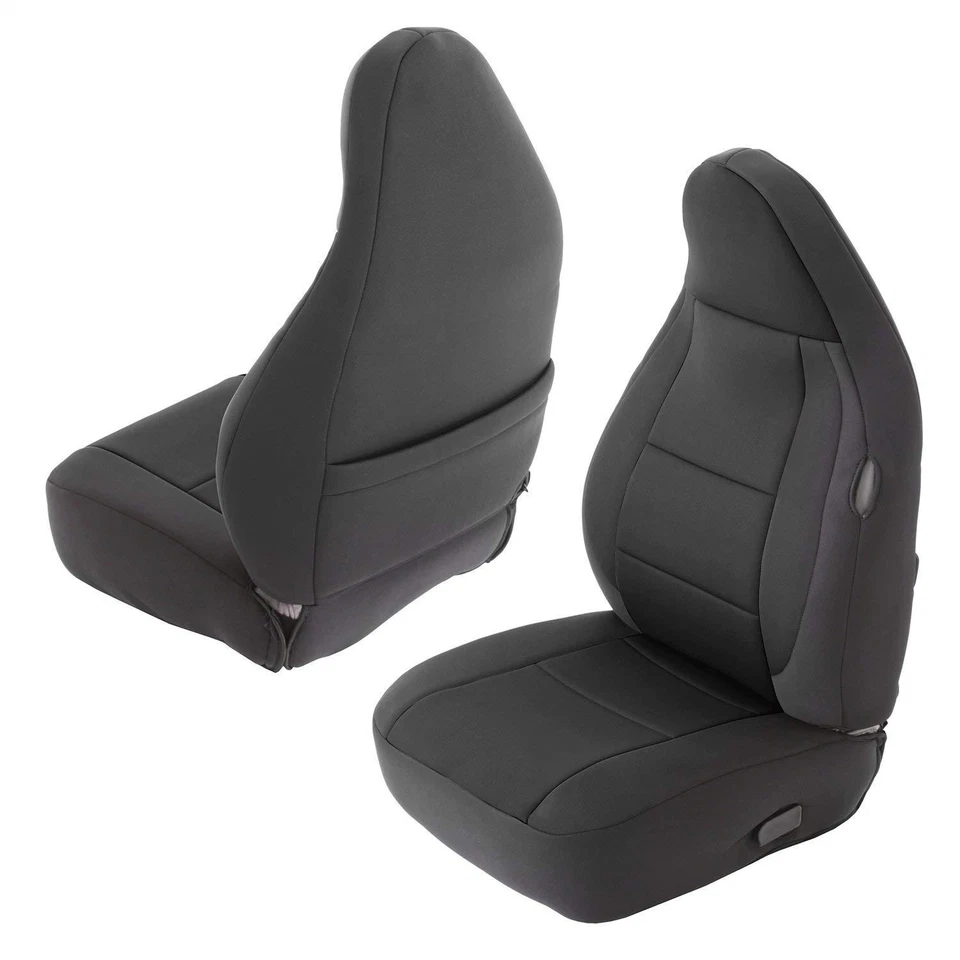 Juego de 3 fundas de asiento de neopreno negras delanteras traseras Smittybilt para Jeep Wrangler TJ Foto 4 de 4