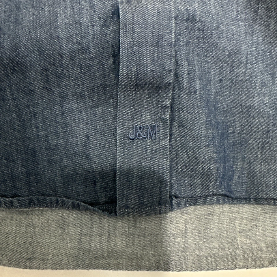 Johnston & Murphy Shirt Men's XL Blue Denim Flip Cuff Button Up Cotton Chambray - Image 2 of 4