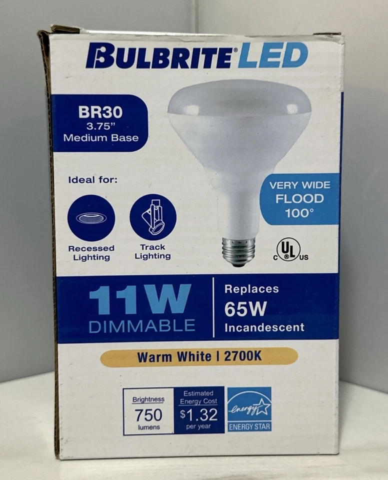 BULBRITE LIGHT BULB 11W DIMMABLE LED BR30, MEDIUM BASE, WARM WHITE - Image 2 of 4