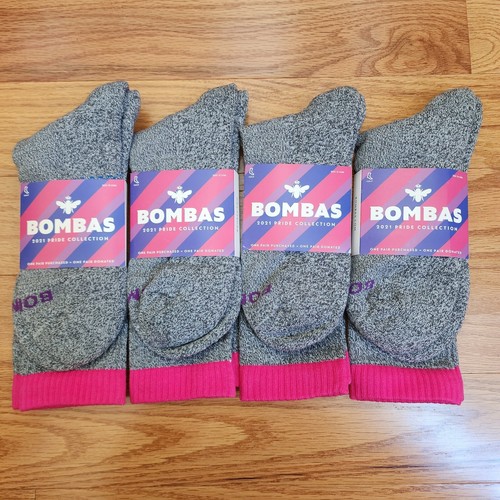 Bombas Socks L Calf Gray Pink Multi Unisex 4 Pairs Pride W/1113 M/9.5