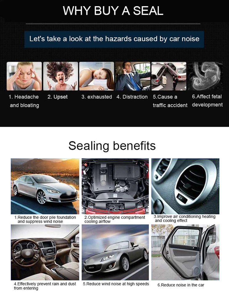 Tira de sello de parachoques de goma para faros de coche inclinados en T 5M Foto 4 de 4