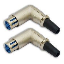 2 Pack 90 Degree XLR Female Right Angle Audio Connectors - Panel Mount Cable End