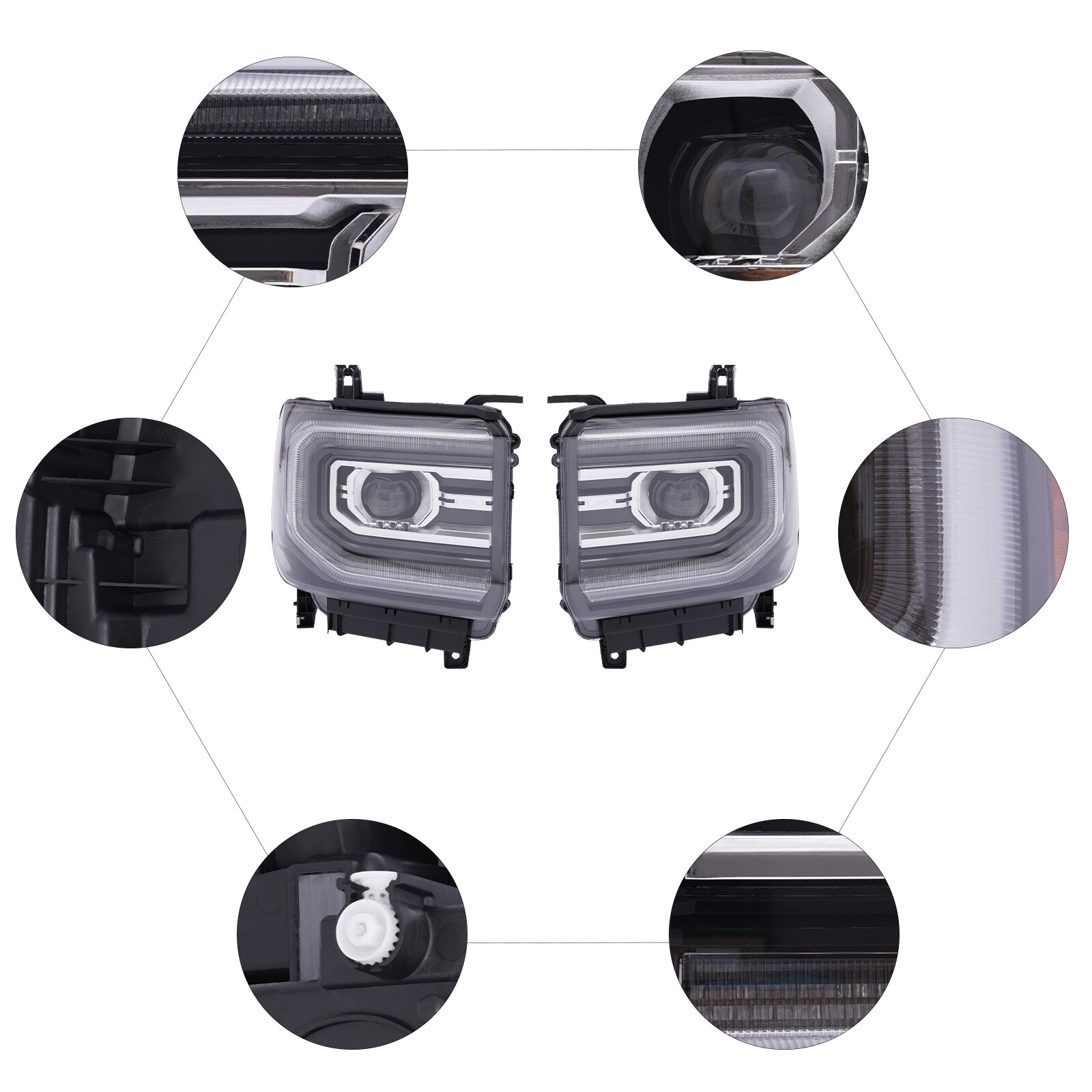 Pair Full LED Lamp Headlights OEM# For 2016 2017 2018 GMC Sierra 1500 Right+Left