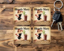 Bloody Mary, Coasters, 4x4", 4mm thick, neoprene, non-slip, sturdy,(4sq127)