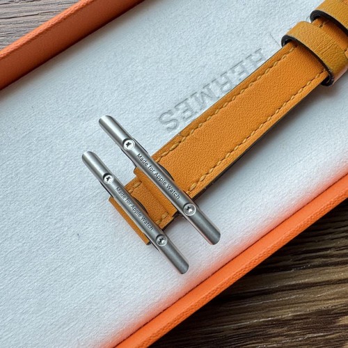 Hermes Yellow Leather Apple Watch Band 42mm Jaune Dore Simple Tour Attelage JPN - 第 3/8 張圖片
