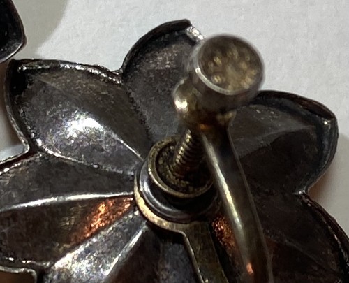 Vintage Vermeil Sterling Silver screw back Earrings Hand Made Flower Amethyst - Picture 8 of 12