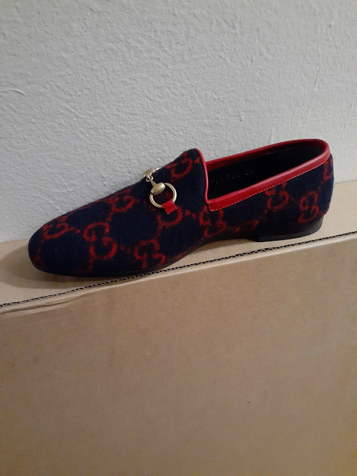 Gucci laine femme double Gg bleu marine/rouge pantoufles/chaussures taille : nous 5,5/35,5 eu
