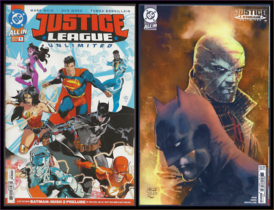 JUSTICE LEAGUE UNLIMITED #1 (2025) JIM LEE HUSH VARIANT + RGLR CVR SET DC 9.4 NM