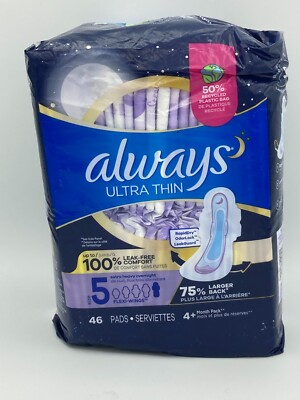 ALWAYS Ultra Thin Size 5 Extra Heavy Overnight Pads With Wings Unscented, 46 Ct