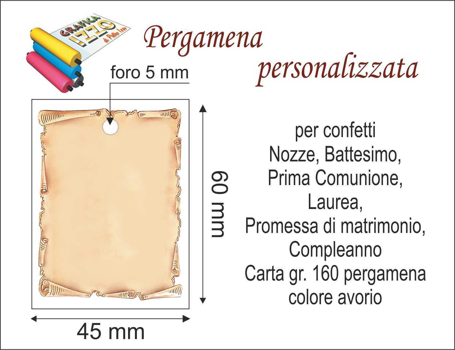 n. 50 biglietti bigliettini di Pergamena personalizzate per confetti