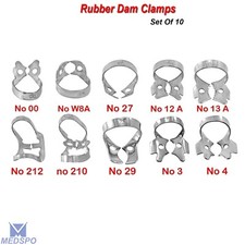 Set Of 10 Dental Endodontics Rubber Dam Clamps For Molars Restorative Instrument