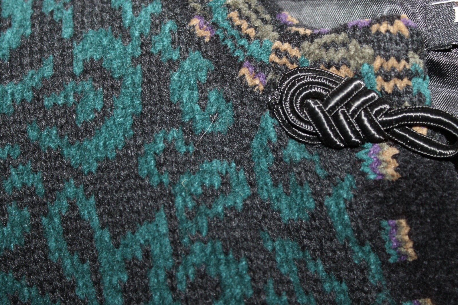 Icelandic Design teal gray patterned Sweater togg… - image 3