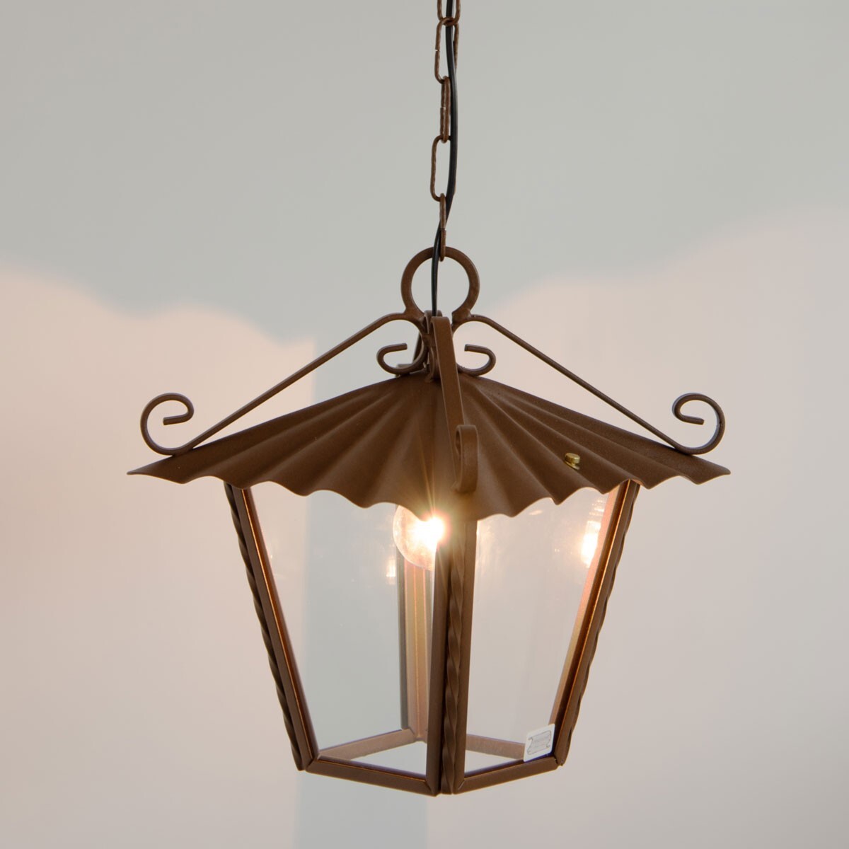Lanterna lampada CORTEN ruggine da esterno in ferro battuto e catena 30 x 30 - 2