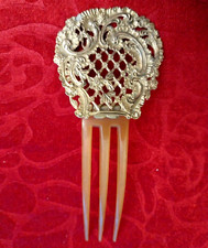 Ancien PEIGNE Articulé à CHIGNON, Cheveux, CORNE et LAITON Style Rocaille 19e