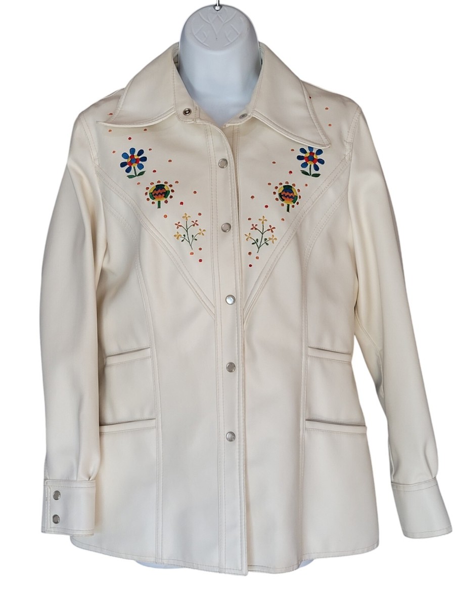 Vintage 70s Western Jacket S Faux Leather Vinyl Embroidered Vintage 70s Western Jacket S Faux Leather Vinyl Embroidered