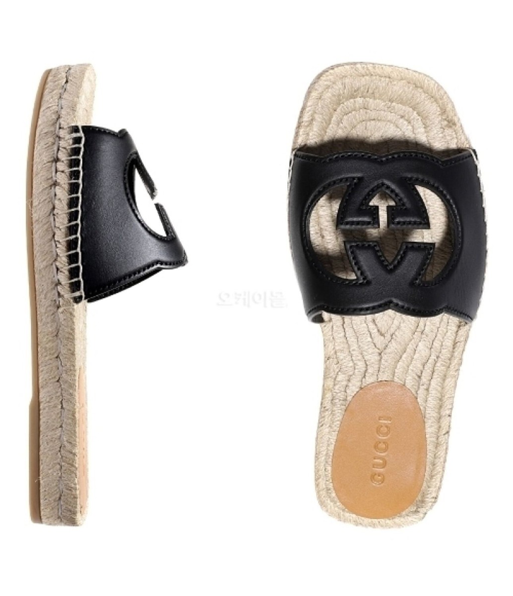 NEW Gucci Interlocking G Cut Out Leather Slides Espadrilles