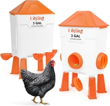 XL Chicken Feeder and Waterer Set 3 Gallon, Automatic No-Waste Feeder, Large Pou