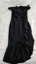 Very Cute & Sexy Black Fitted Bebe Bodycon Asymmetric Ruffle Hem Dress Size 8