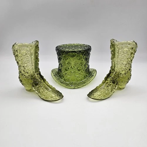 Vintage Fenton Colonial Green Daisy Boots & Top Hat
