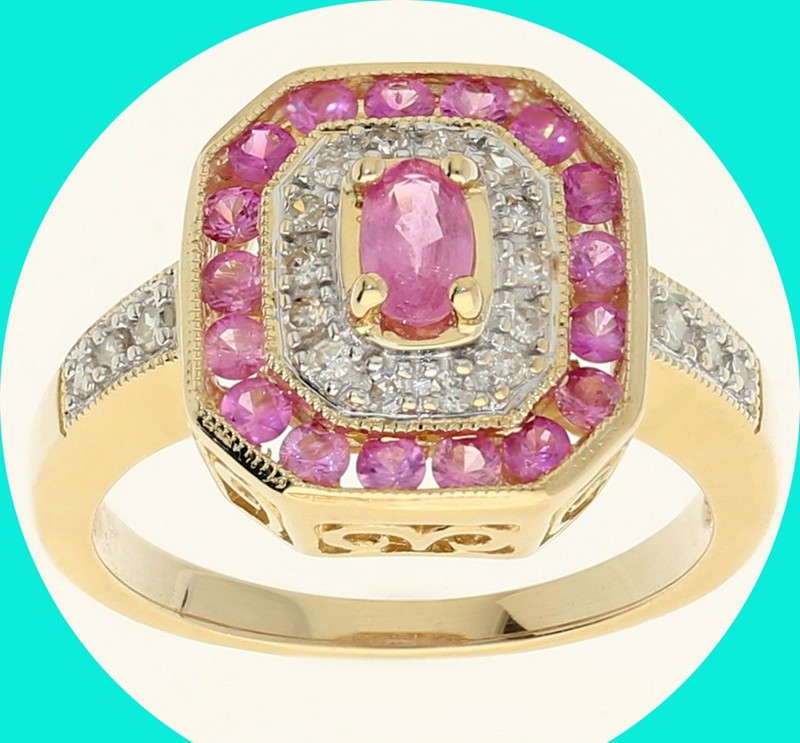 Diamond & Pink Sapphire Halo Ring .90CTW 14K Yellow Gold Size 7