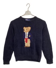 Polo Ralph Lauren Polo Bear Heavy Knit Sweater Navy Cotton Linen Pullover Size M