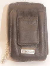 HARLEY DAVIDSON MOTORCYCLE LEATHER BLACK ZIP-AROUND WALLET WITH CLIP 5" X 3 1/4"