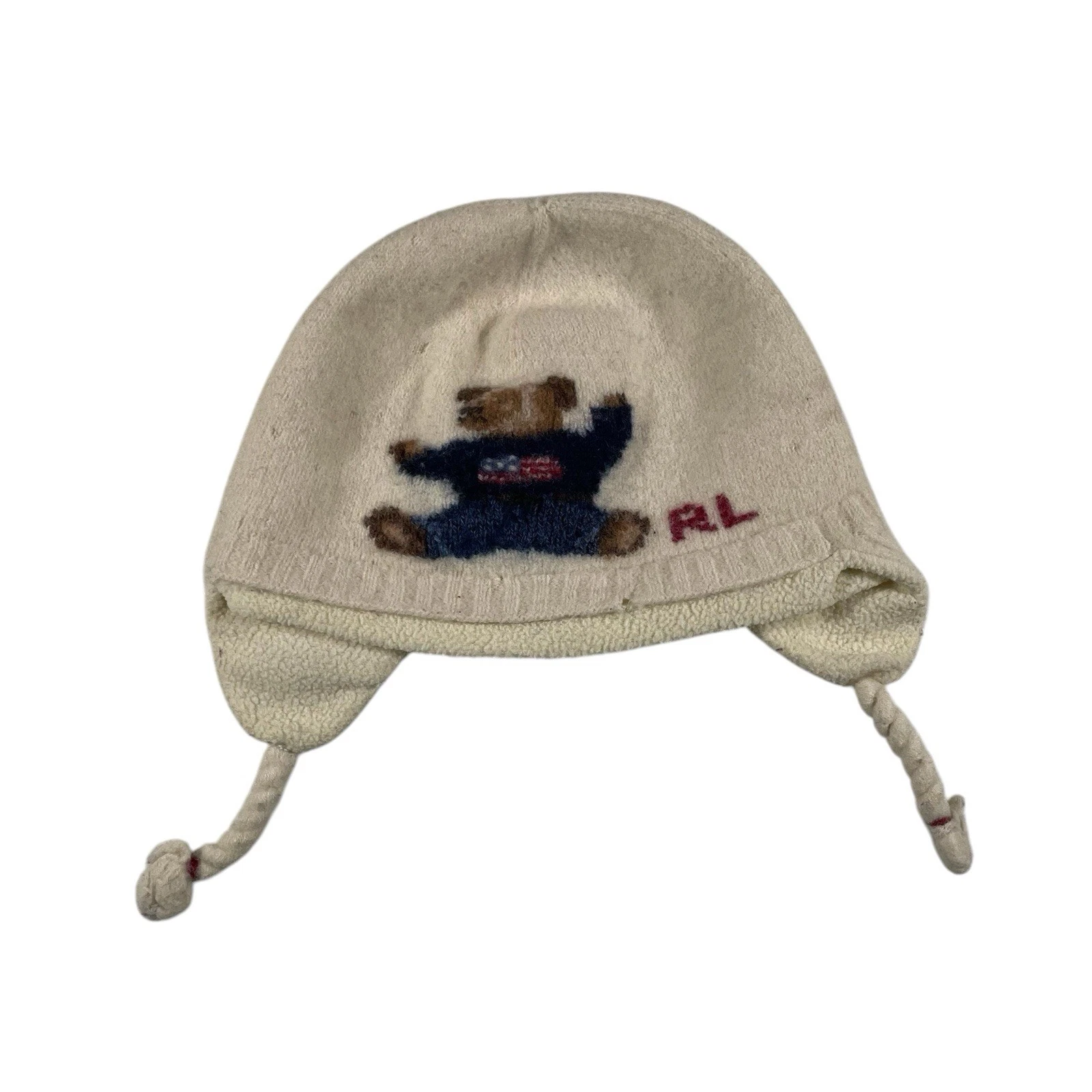 Polo Ralph Lauren Bear Baby Beanie Hat Cap Wool One Size Toddler Kids Flaws