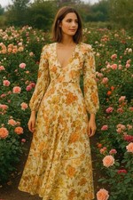 Zimmermann Zippy Plunge Dress Size 1 / AU 10 / US 6 Floral Midi Long Sleeve