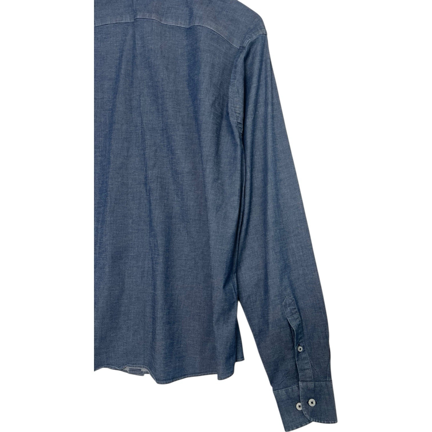 Untuckit Shirt Mens Large Blue Slim Fit Chambray Button Up Casual Modern Classic