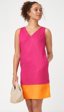 New Next Pink/Orange Print Linen Blend Summer Shift Dress Size 20 T