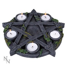 Image of Wiccan Pentagram & Ivy Tea light Candle Holder by Nemesis Now 25.5cm