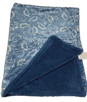 Betty & Bob Dinosaur Blanket Baby Navy Blue Fleece Velour White Yellow Plush