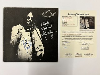 LP de vinilo autografiado firmado por Neil Young Nils Lofgren Tonight's The Night JSA LOA