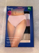 Felina Women’s Pima Cotton Blend Hi - Cut With Lace Trim Waistband 6 Pack XL 