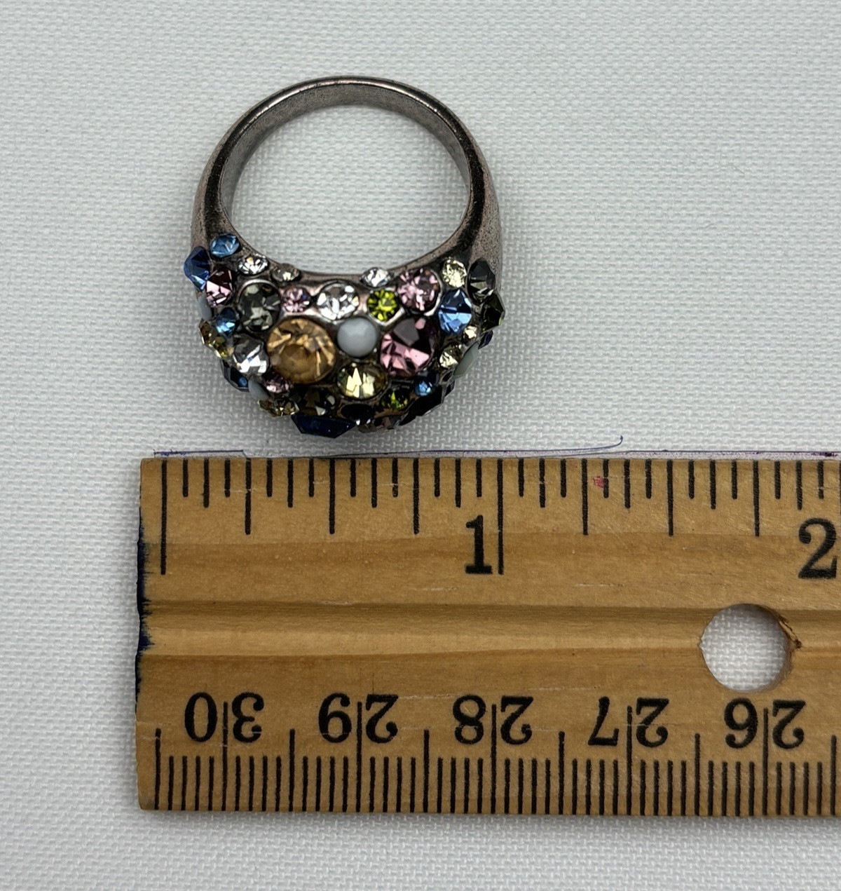 Multicolor Rhinestone Dome Shape Silver Tone Cock… - image 7